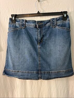 St. John's Bay Medium Blue Denim Mini Skirt with built-in shorts